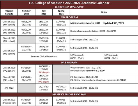 fsu student calendar